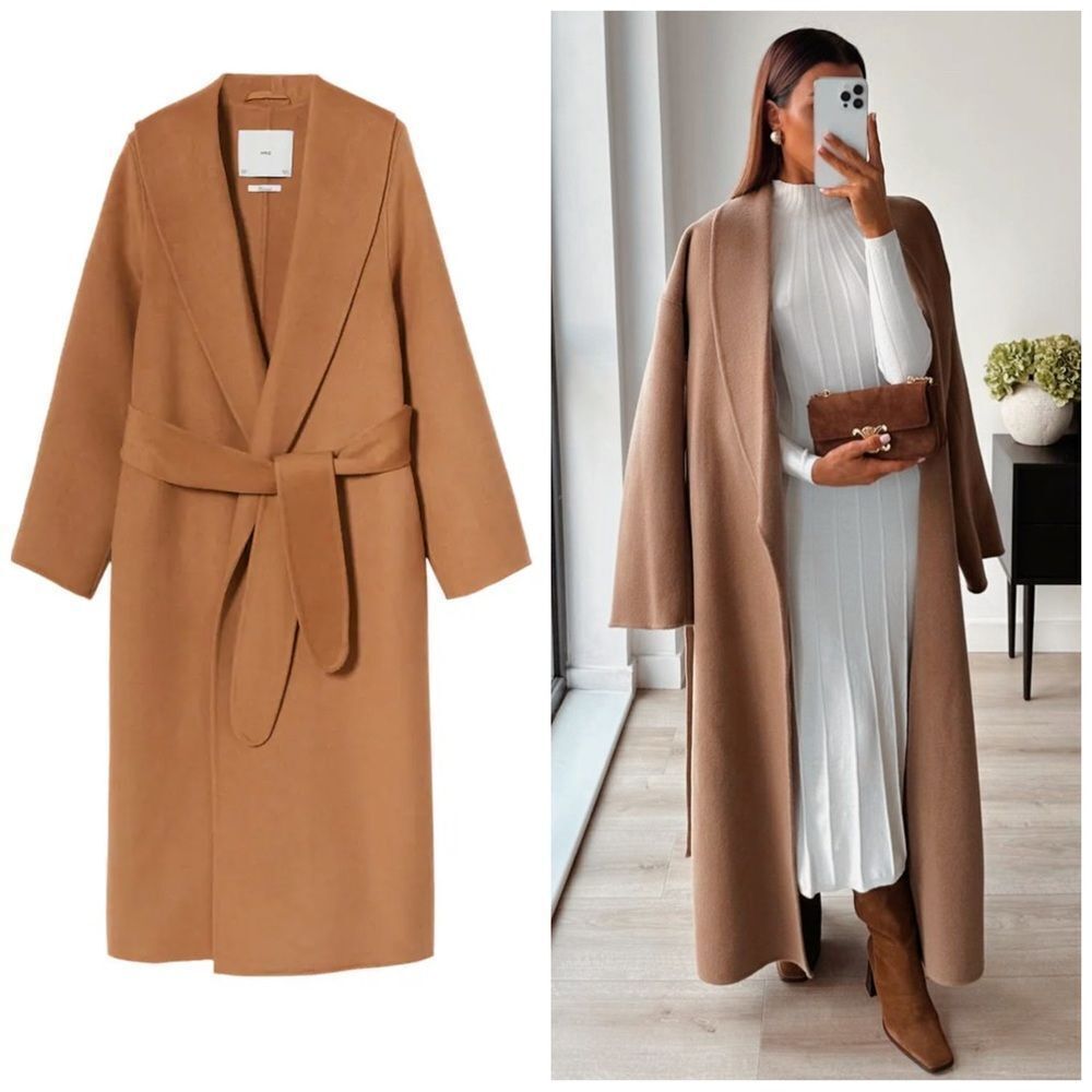 Iconic Mango 76% Wool Handmade Belted Coat Old Money - Picture 3 of 13